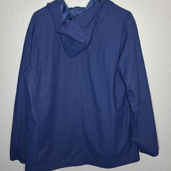 Weatherproof Navy Blue Hooded Kangaroo Pouch Pockets Rain Jacket Size Large - Picture 10 of 10